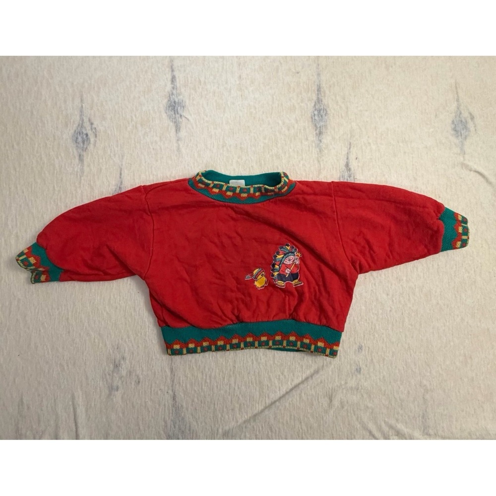 Vintage Galaxie Toddler Sweatshirt 2A Red Tribal Graphic France 80s 90s